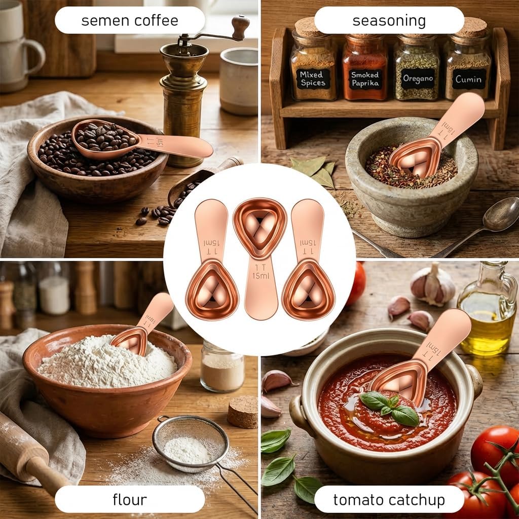 3 Pcs Stainless Steel 15 ml 1 Tablespoon Scoop,Rose Gold | 1 Tablespoon Measuring Spoon, Short Handle Tablespoon Scoop for Powder for Coffees,Protein Powder,Sugar
