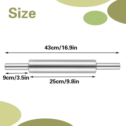17'' Stainless Steel Rolling Pin, Smooth Dough Roller for Baking, Pizza, Chapati, Cookies, Noodles, Dough Pie, Easy to Clean