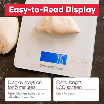 High Capacity Baking & Kitchen Scale (Weighs up to 33lbs/15kg of Ingredients), 1-Gram Precision, Five Unit Options, 5-Minute Display, Batteries Included