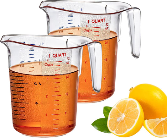 Melissa - 32-Ounce Plastic Measuring Pitcher, 4-Cup (1-Quart) Food-Grade Measuring Jug, Unbreakable, Stackable, Dishwasher-Safe, Great for Oil, Vinegar, Flour, and More