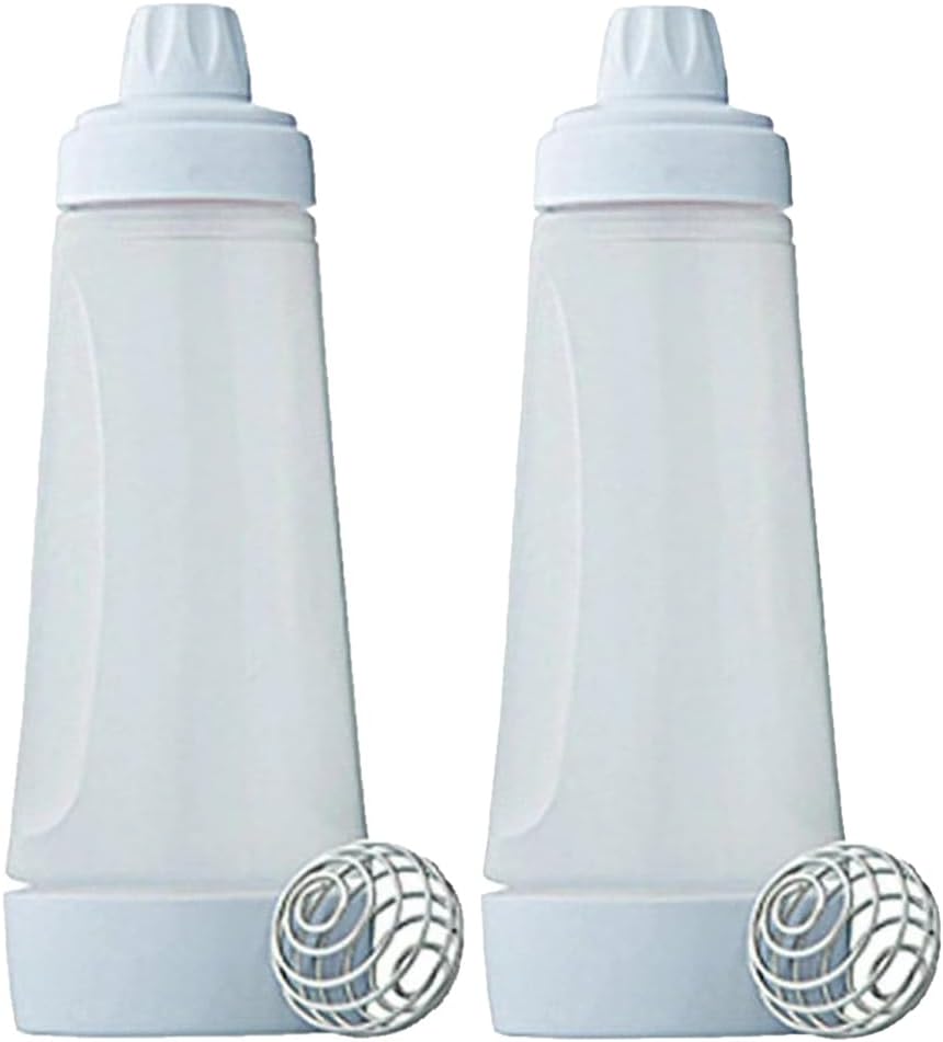 2 Pack Pancake Batter Dispenser Bottle with Mixing Ball, Wide Mouth Squeeze Bottle for Pancake, Waffle, Crepe Batter, Measuring Marked Batter Mixer Cup, No Mess No Drip, Easy Clean Baking Bottle