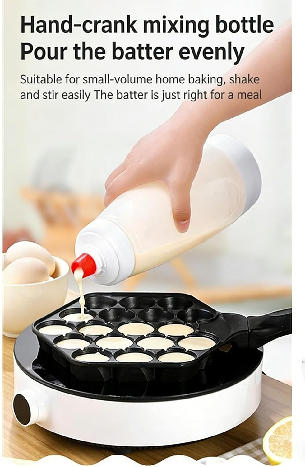 2 Pack Pancake Batter Dispenser Bottle with Mixing Ball, Wide Mouth Squeeze Bottle for Pancake, Waffle, Crepe Batter, Measuring Marked Batter Mixer Cup, No Mess No Drip, Easy Clean Baking Bottle