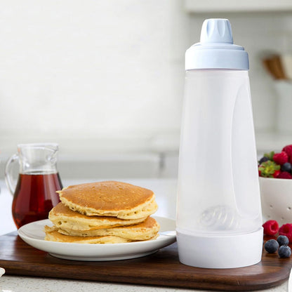 2 Pack Pancake Batter Dispenser Bottle with Mixing Ball, Wide Mouth Squeeze Bottle for Pancake, Waffle, Crepe Batter, Measuring Marked Batter Mixer Cup, No Mess No Drip, Easy Clean Baking Bottle