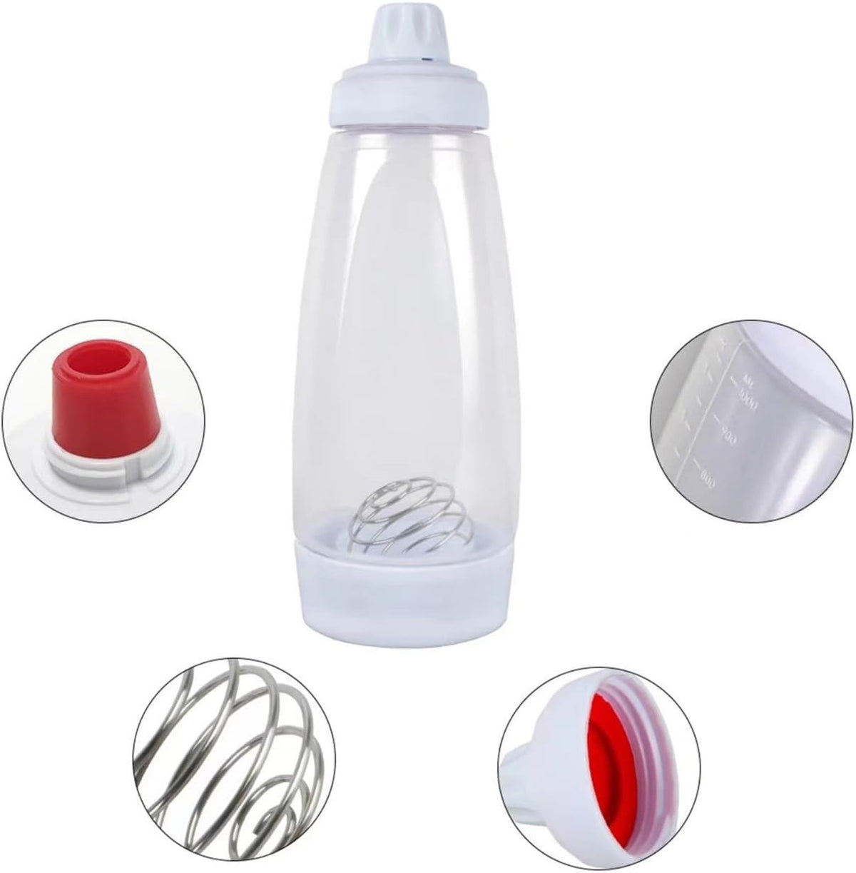 2 Pack Pancake Batter Dispenser Bottle with Mixing Ball, Wide Mouth Squeeze Bottle for Pancake, Waffle, Crepe Batter, Measuring Marked Batter Mixer Cup, No Mess No Drip, Easy Clean Baking Bottle
