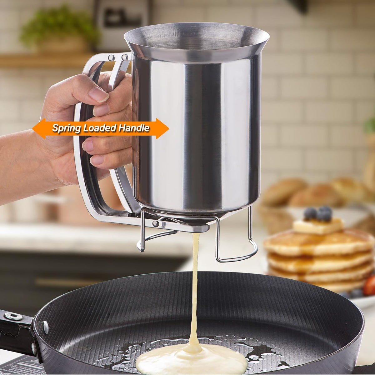 Batter Dispenser 680ml Funnel Stainless Steel Texture Suitable for Cupcake Waffles Features Adjustable Flows Pancakes Dispenser