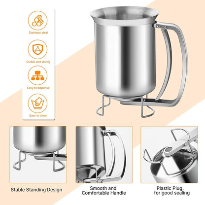Batter Dispenser 680ml Funnel Stainless Steel Texture Suitable for Cupcake Waffles Features Adjustable Flows Pancakes Dispenser