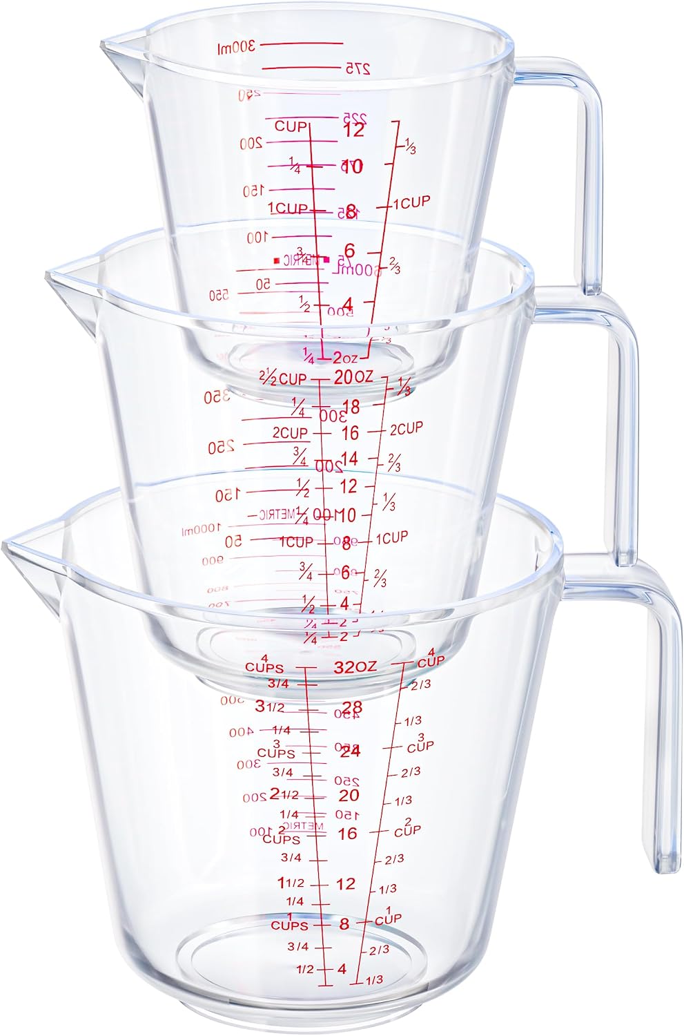 Measuring Cups, Plastic Measuring Cups Set of 3-1000ml, 600ml, 300ml