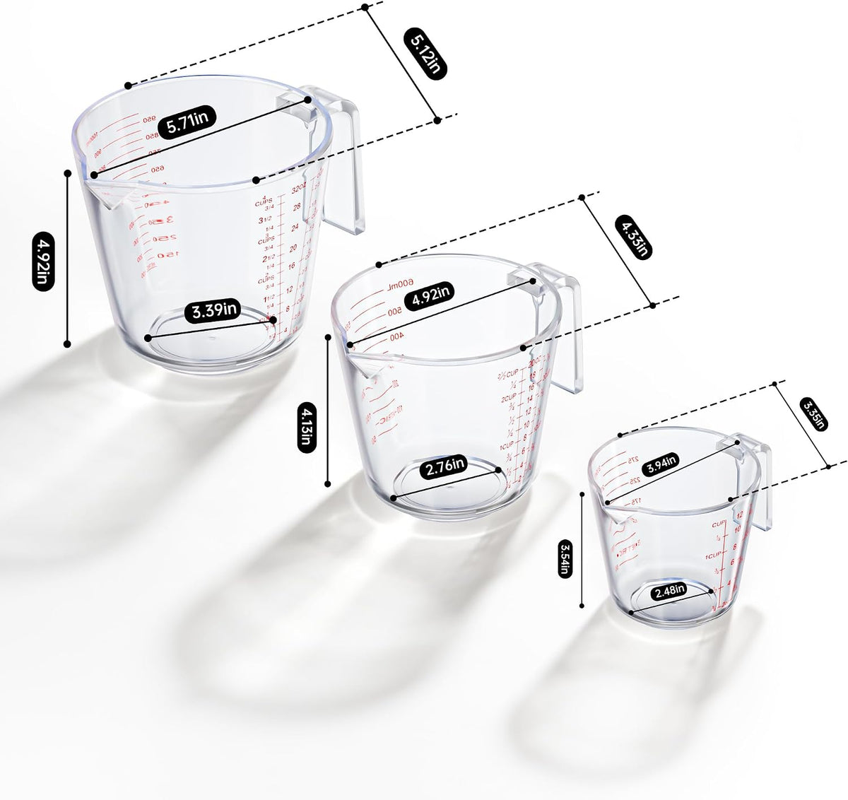 Measuring Cups, Plastic Measuring Cups Set of 3-1000ml, 600ml, 300ml
