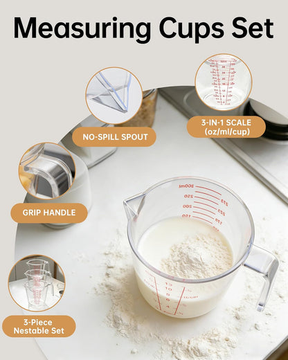Measuring Cups, Plastic Measuring Cups Set of 3-1000ml, 600ml, 300ml