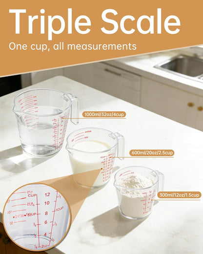Measuring Cups, Plastic Measuring Cups Set of 3-1000ml, 600ml, 300ml