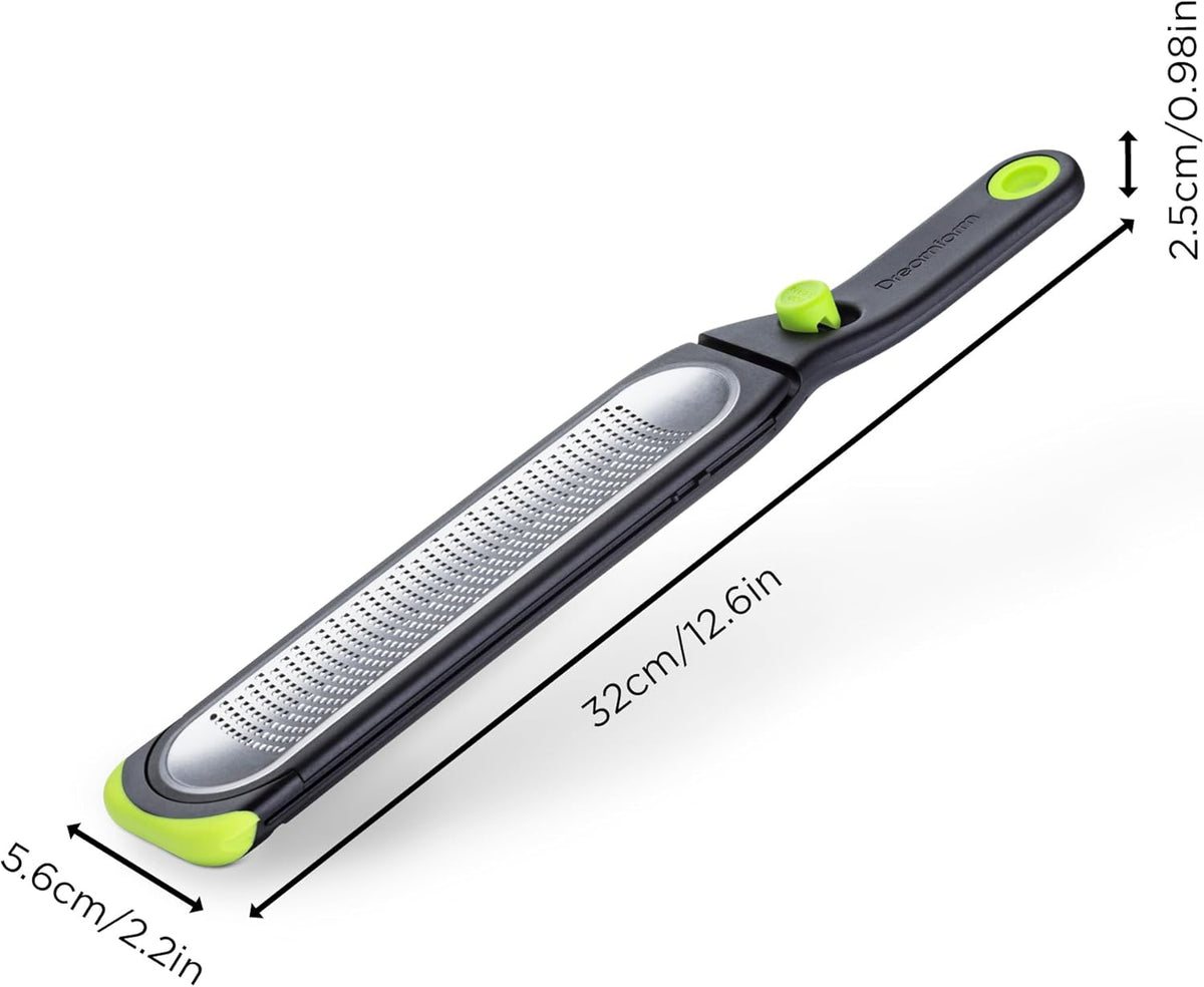 Ozest Self-Cleaning Zester with Pop Button - 1mm Fine Zesting | Grates fine, citrus zest, parmesan, nutmeg and spices with concave, sharp stainless steel plane and non-slip silicone foot
