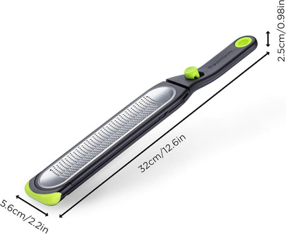 Ozest Self-Cleaning Zester with Pop Button - 1mm Fine Zesting | Grates fine, citrus zest, parmesan, nutmeg and spices with concave, sharp stainless steel plane and non-slip silicone foot