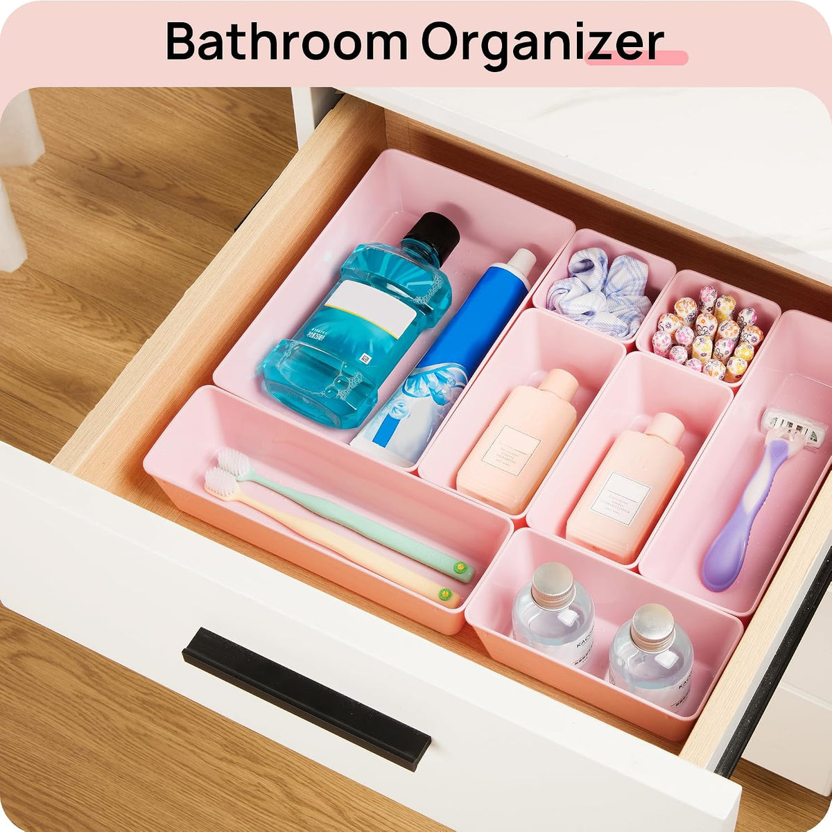44 PCS Clear Plastic Drawer Organizers Set, Vanity Organizer Trays | 4-Size Versatile Makeup Organizer, Non-Slip Storage Containers for Makeup, Jewelries, Bedroom，Kitchen Utensils and Office