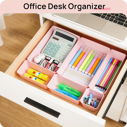 44 PCS Clear Plastic Drawer Organizers Set, Vanity Organizer Trays | 4-Size Versatile Makeup Organizer, Non-Slip Storage Containers for Makeup, Jewelries, Bedroom，Kitchen Utensils and Office