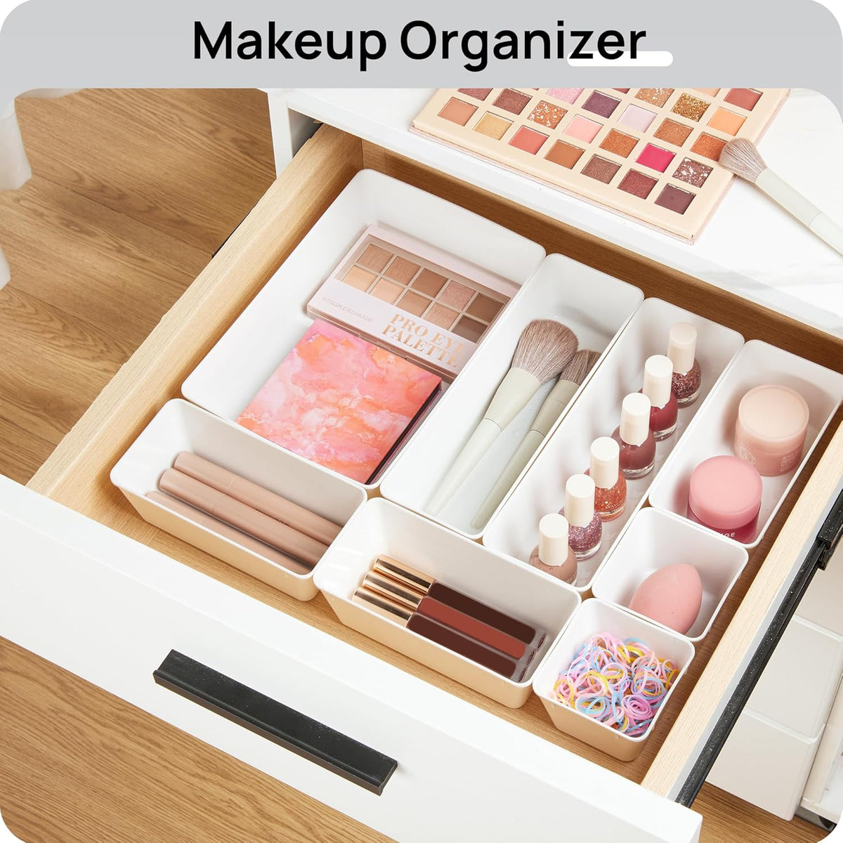 44 PCS Clear Plastic Drawer Organizers Set, Vanity Organizer Trays | 4-Size Versatile Makeup Organizer, Non-Slip Storage Containers for Makeup, Jewelries, Bedroom，Kitchen Utensils and Office