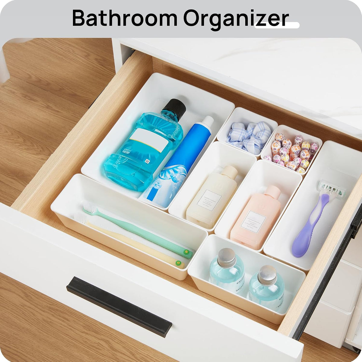 44 PCS Clear Plastic Drawer Organizers Set, Vanity Organizer Trays | 4-Size Versatile Makeup Organizer, Non-Slip Storage Containers for Makeup, Jewelries, Bedroom，Kitchen Utensils and Office