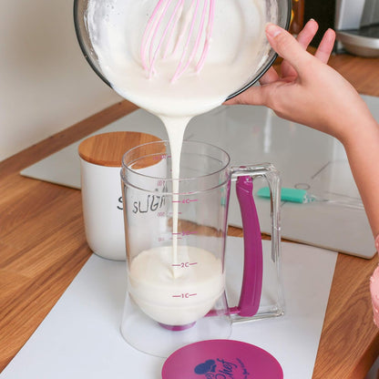 Pancake Cupcake Batter Dispenser Tool - Great for Cupcakes Muffins Creeps Cakes & Waffles – With Measuring Label –