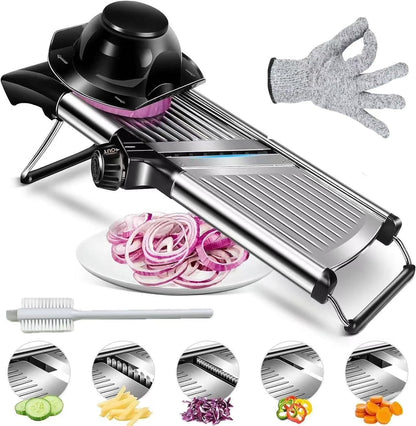 Mandoline Slicer with Adjustable Stainless Steel Blades for Kitchen, Vegetable Chopper for Potato, Tomato, Carrot, Fruit and Onion Cutter