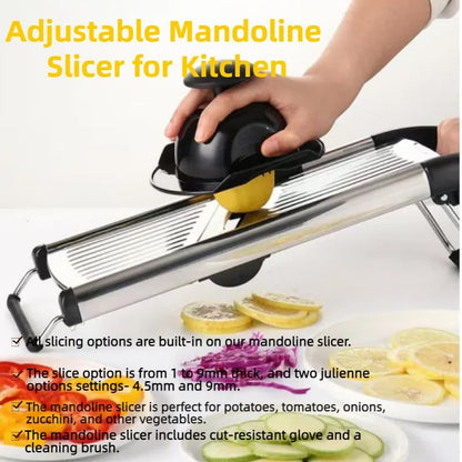 Mandoline Slicer with Adjustable Stainless Steel Blades for Kitchen, Vegetable Chopper for Potato, Tomato, Carrot, Fruit and Onion Cutter