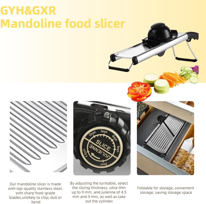 Mandoline Slicer with Adjustable Stainless Steel Blades for Kitchen, Vegetable Chopper for Potato, Tomato, Carrot, Fruit and Onion Cutter