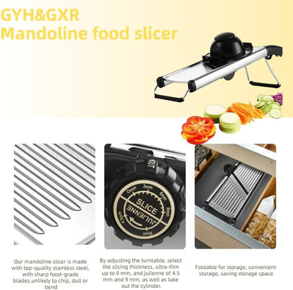 Mandoline Slicer with Adjustable Stainless Steel Blades for Kitchen, Vegetable Chopper for Potato, Tomato, Carrot, Fruit and Onion Cutter