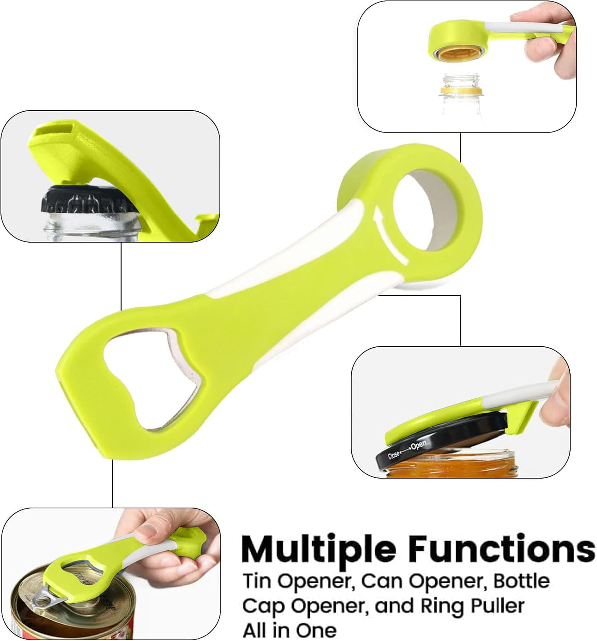 Pop Bottle Opener 4-in-1 Jar Top Twist Cap Remover Multifunctional Soda Can Tabs Opener for Seniors Grip Water Lid Lifter Kitchen Gadgets for Arthritis Easy Canning Tool Protector (Bule)