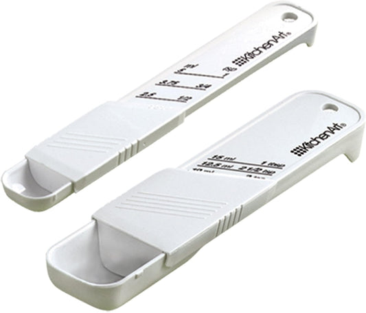 Adjust-A-Teaspoon And Adjust-A-Tablespoon Set, Plastic, 2-Piece, White,9 x 3.5 x 0.75 inches | Measures 1/8 Teaspoon to 1 Tablespoon | Adjustable Measuring Spoon Set | Cooking & Baking Gadgets | Reduce Kitchen Clutter