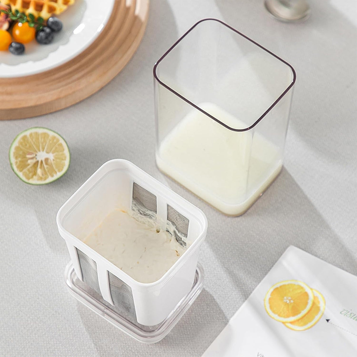 Greek Yogurt Strainer, 1800ml Fine Mesh Strainer with Bag & Lid