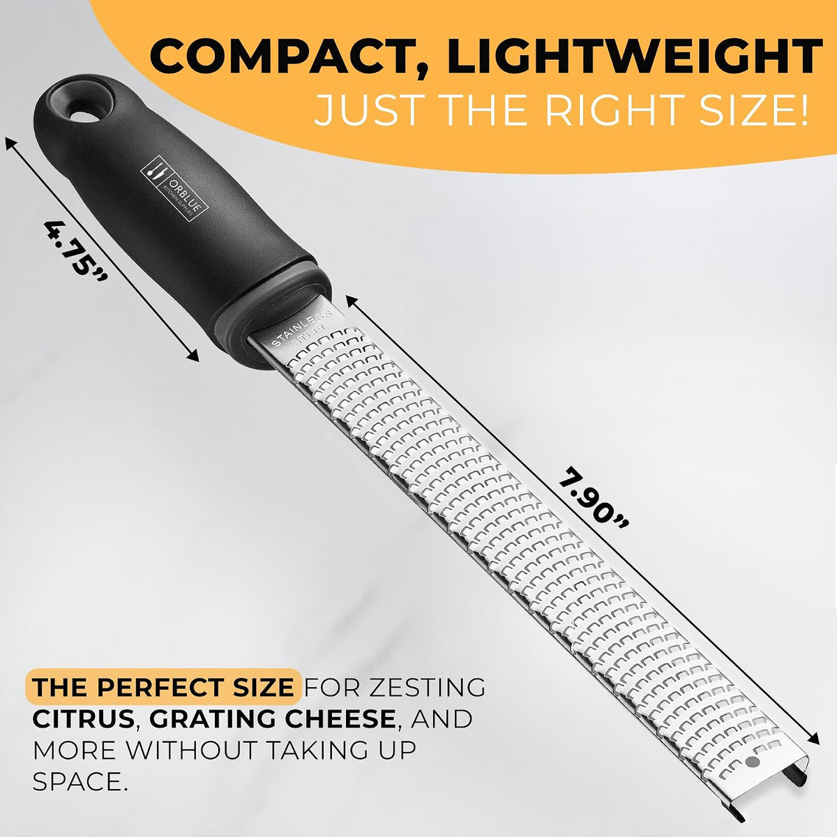 Lemon Zester & Cheese Grater - Premium Citrus Zester, Kitchen Grater for Parmesan, Chocolate, Fruits, Vegetables, Ginger, Garlic, Nutmeg - Stainless Steel Blades with Protective Cover, Black