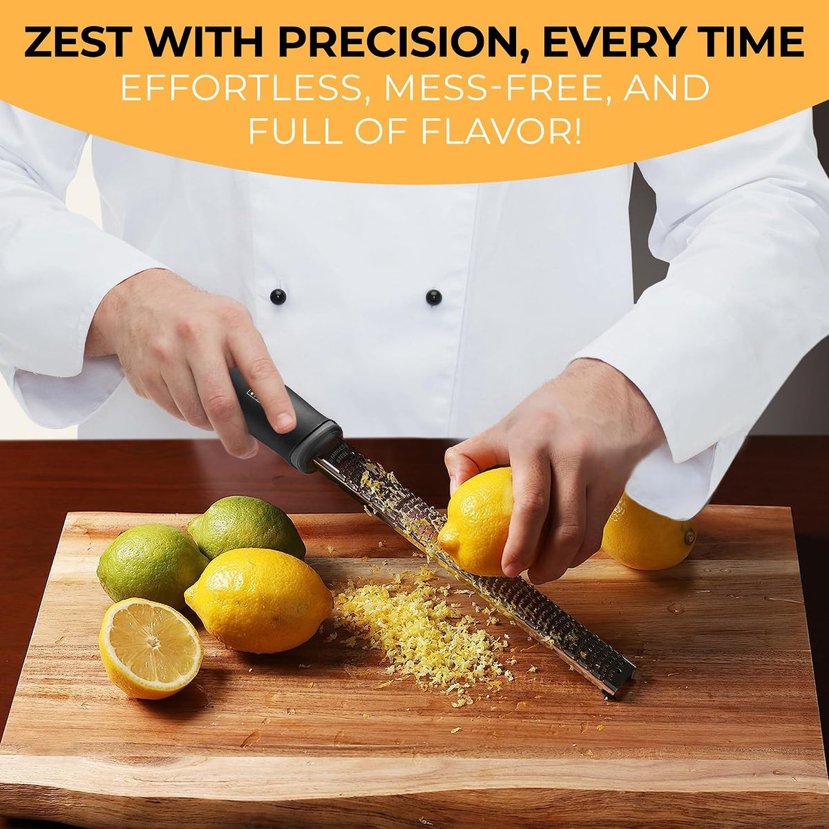 Lemon Zester & Cheese Grater - Premium Citrus Zester, Kitchen Grater for Parmesan, Chocolate, Fruits, Vegetables, Ginger, Garlic, Nutmeg - Stainless Steel Blades with Protective Cover, Black