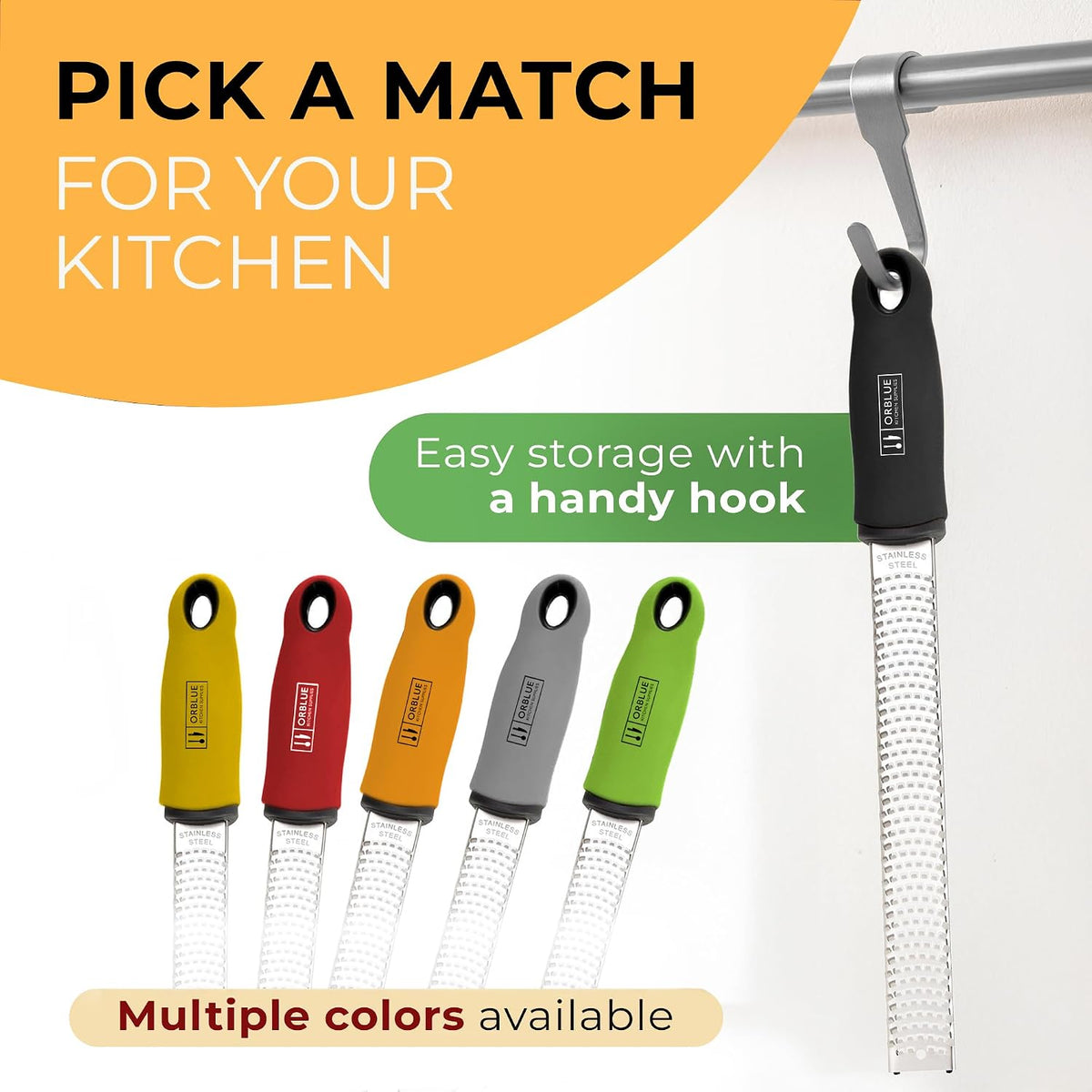 Lemon Zester & Cheese Grater - Premium Citrus Zester, Kitchen Grater for Parmesan, Chocolate, Fruits, Vegetables, Ginger, Garlic, Nutmeg - Stainless Steel Blades with Protective Cover, Black