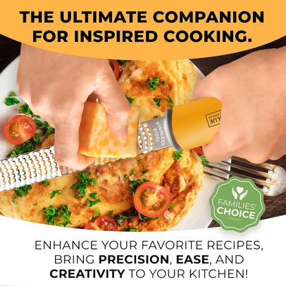 Lemon Zester & Cheese Grater - Premium Citrus Zester, Kitchen Grater for Parmesan, Chocolate, Fruits, Vegetables, Ginger, Garlic, Nutmeg - Stainless Steel Blades with Protective Cover, Black