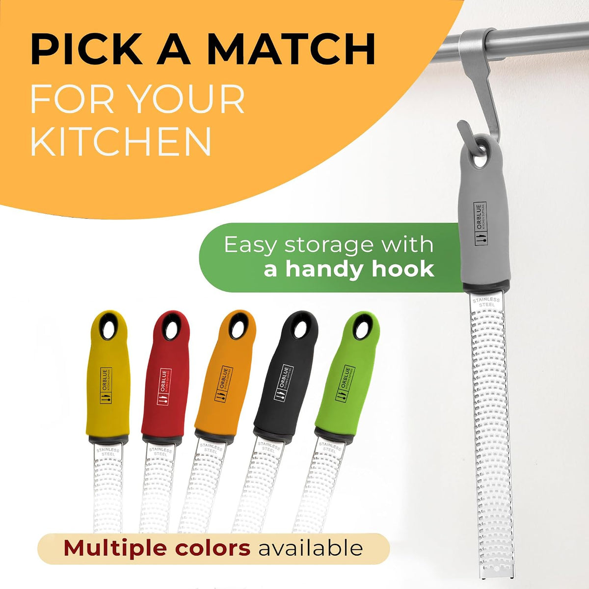 Lemon Zester & Cheese Grater - Premium Citrus Zester, Kitchen Grater for Parmesan, Chocolate, Fruits, Vegetables, Ginger, Garlic, Nutmeg - Stainless Steel Blades with Protective Cover, Black