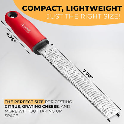 Lemon Zester & Cheese Grater - Premium Citrus Zester, Kitchen Grater for Parmesan, Chocolate, Fruits, Vegetables, Ginger, Garlic, Nutmeg - Stainless Steel Blades with Protective Cover, Black