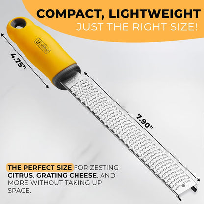 Lemon Zester & Cheese Grater - Premium Citrus Zester, Kitchen Grater for Parmesan, Chocolate, Fruits, Vegetables, Ginger, Garlic, Nutmeg - Stainless Steel Blades with Protective Cover, Black