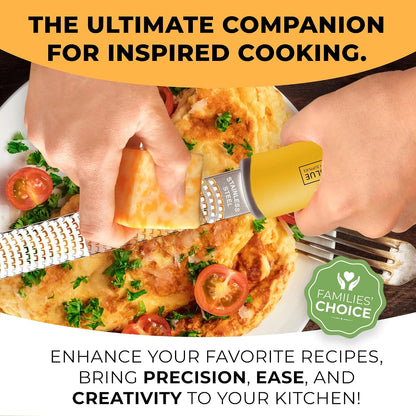 Lemon Zester & Cheese Grater - Premium Citrus Zester, Kitchen Grater for Parmesan, Chocolate, Fruits, Vegetables, Ginger, Garlic, Nutmeg - Stainless Steel Blades with Protective Cover, Black