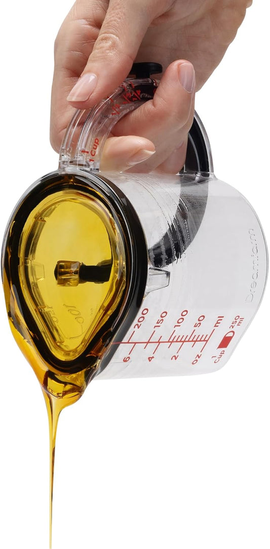 Upcup All-in-1 Adjustable Measuring Cup, Metric & Imperial Measurements up to 1 Cup - Black/Clear | Measures dry and liquid ingredients and scrapes itself clean, easy-to-read metric and imperial measurements, microwave safe