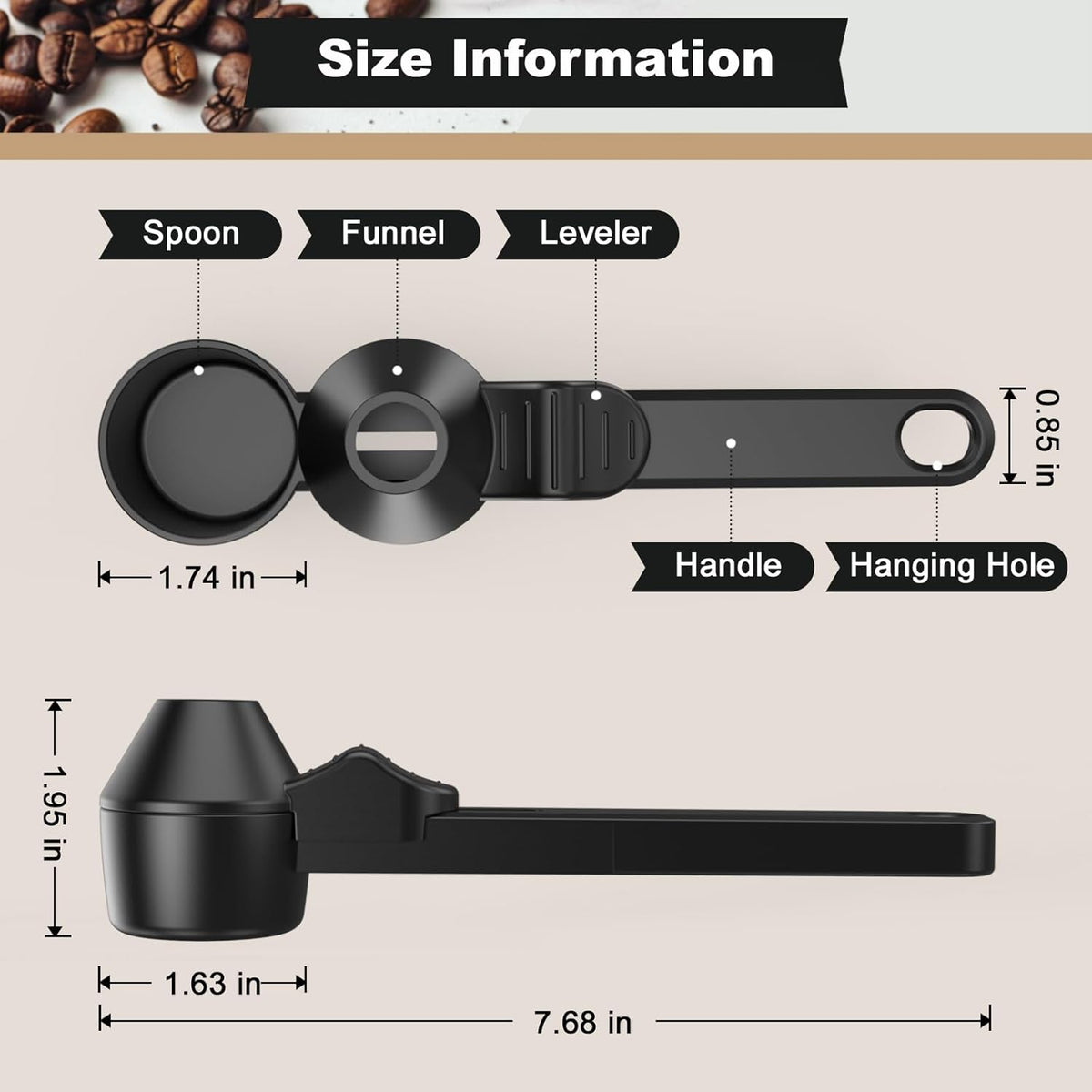 Coffee Scoop & Funnel for Reusable K Cup Refillable Coffee Pods, Coffee Measuring Spoon 2 Tablespoon Capacity, Scoop with Funnel for Ground Coffee, Protein Powder, Tea (Black, 1 Pack)
