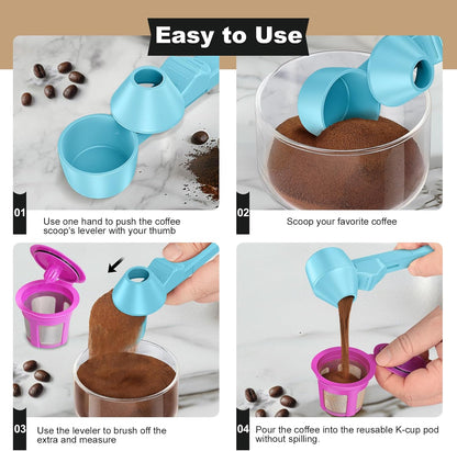 Coffee Scoop & Funnel for Reusable K Cup Refillable Coffee Pods, Coffee Measuring Spoon 2 Tablespoon Capacity, Scoop with Funnel for Ground Coffee, Protein Powder, Tea (Black, 1 Pack)