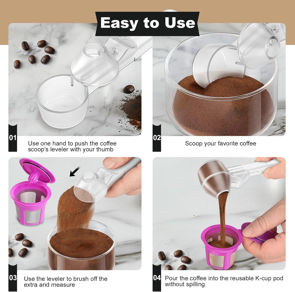 Coffee Scoop & Funnel for Reusable K Cup Refillable Coffee Pods, Coffee Measuring Spoon 2 Tablespoon Capacity, Scoop with Funnel for Ground Coffee, Protein Powder, Tea (Black, 1 Pack)