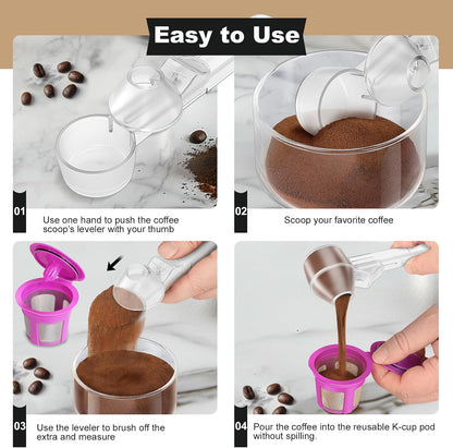 Coffee Scoop & Funnel for Reusable K Cup Refillable Coffee Pods, Coffee Measuring Spoon 2 Tablespoon Capacity, Scoop with Funnel for Ground Coffee, Protein Powder, Tea (Black, 1 Pack)
