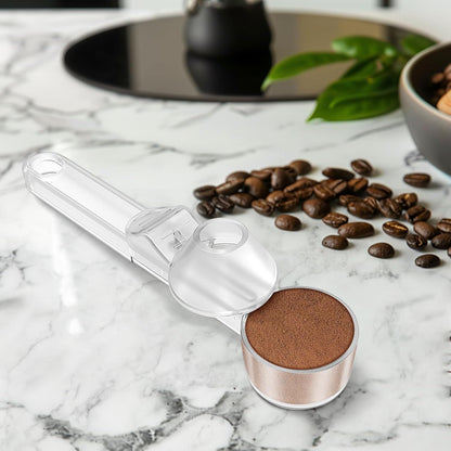Coffee Scoop & Funnel for Reusable K Cup Refillable Coffee Pods, Coffee Measuring Spoon 2 Tablespoon Capacity, Scoop with Funnel for Ground Coffee, Protein Powder, Tea (Black, 1 Pack)