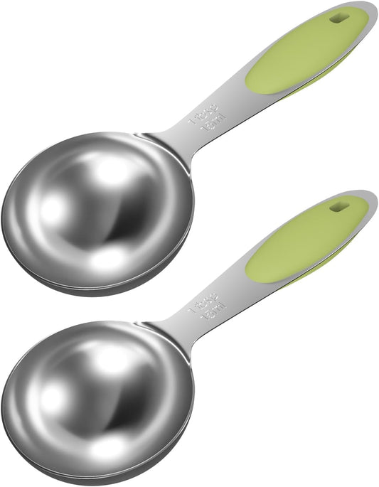 2PCS 1Tbsp(15ml, 1/2oz) Measuring Spoon, Stainless Steel Measure Scoop | Silicone Grip, Accurate, BPA-Free, Dishwasher Safe, Engraved Marking, Kitchen Essential