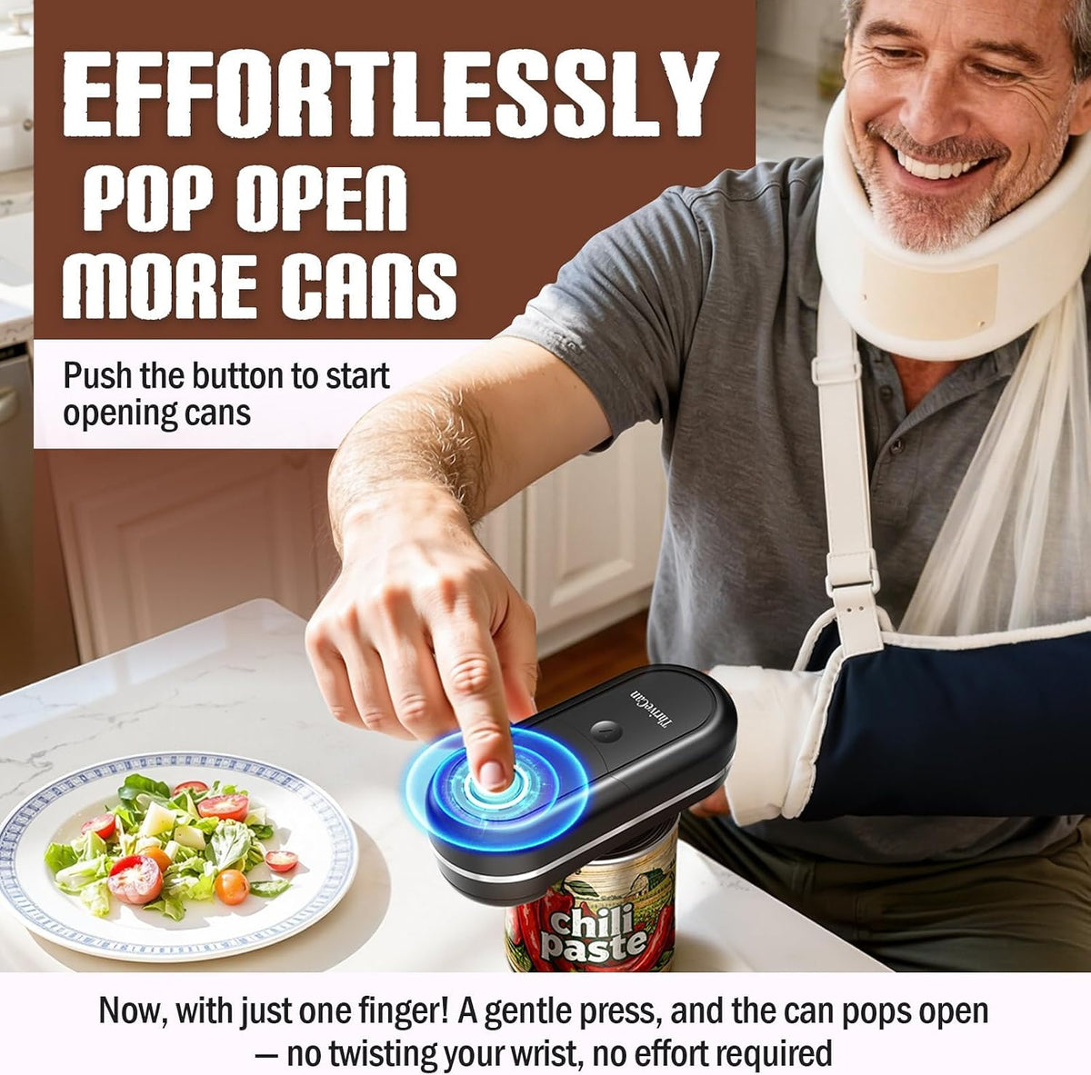 Electric Can Opener, One Touch, Smooth Edge Side Cut, Black