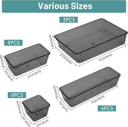 25 PCS Clear Plastic Drawer Organizer, Makeup Organizers and Storage Bins