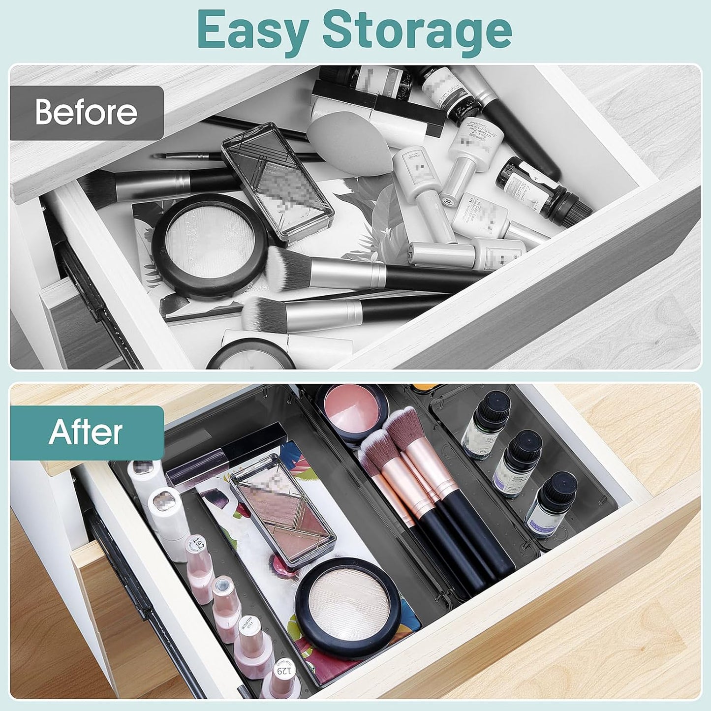 25 PCS Clear Plastic Drawer Organizer, Makeup Organizers and Storage Bins