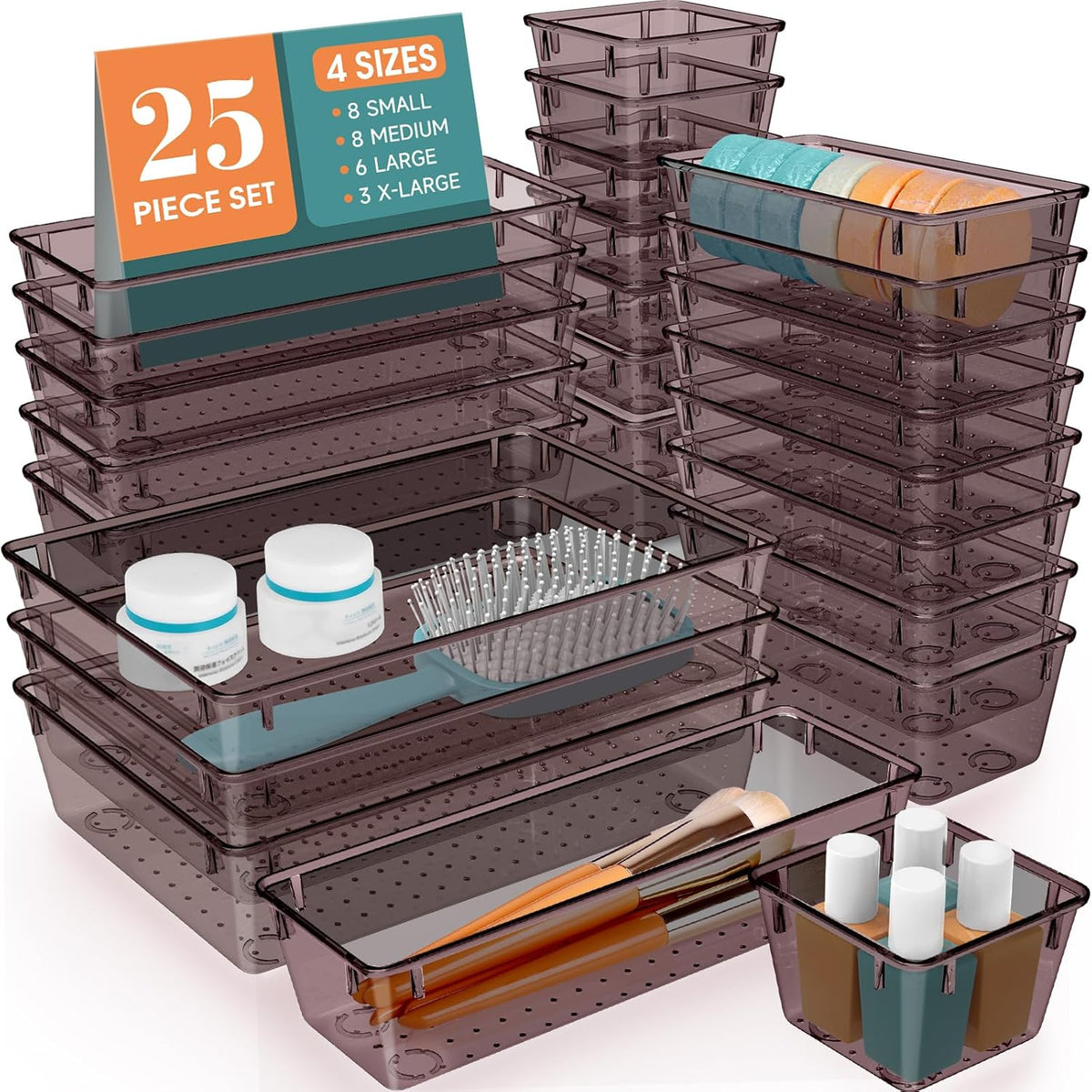 25 PCS Clear Plastic Drawer Organizer, Makeup Organizers and Storage Bins