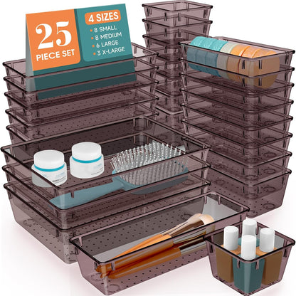25 PCS Clear Plastic Drawer Organizer, Makeup Organizers and Storage Bins