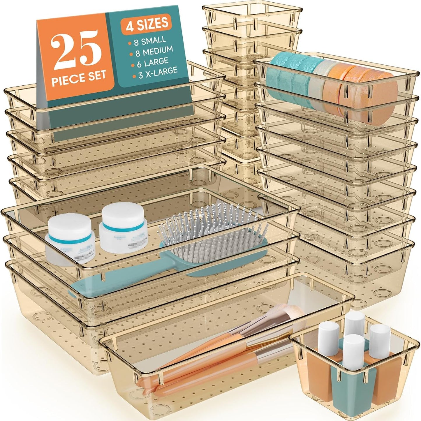 25 PCS Clear Plastic Drawer Organizer, Makeup Organizers and Storage Bins