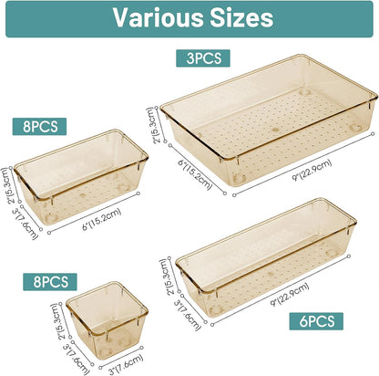 25 PCS Clear Plastic Drawer Organizer, Makeup Organizers and Storage Bins